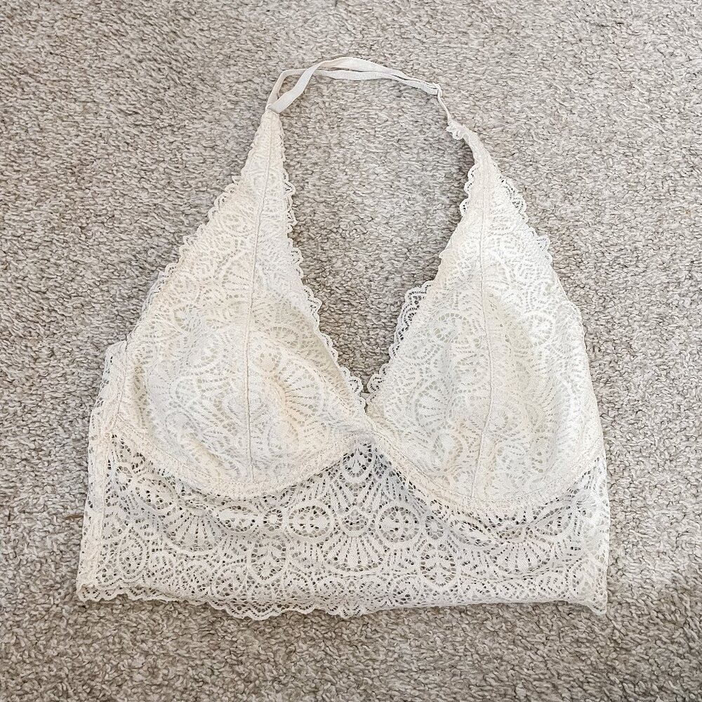 BKE Essentials Boho Lace Crop Top Bralette Smocking Festival Hippie, Sz Medium